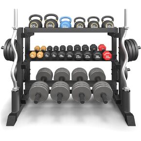 3-Tier Dumbbell Rack, 1200LB Capacity Adjustable Weight Rack for Home Gym, Heavy-Duty Weight Stand for Dumbbells Kettlebells & Weight Plates(Rack Only) in Kuwait
