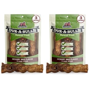 Redbarn Natural Dur-A-Bulls Treats for Dogs - 3 Large Tires - Hickory Flavor - Made in USA Long Lasting 100% Digestible No Artificial Ingredients or Plastic in Kuwait