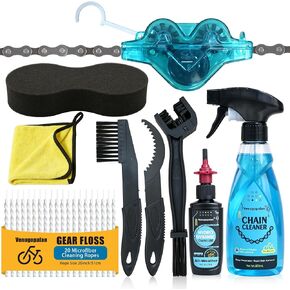 Bike Cleaning Kit Including Bicycle Chain Cleaner Degreaser, Chain Scrubber, Cycling Chain Lube, Cleaning Brush Tool, Gear Floss for Mountain Bike/MTB, Road Bike, Ebike and Trail Bikes in Kuwait