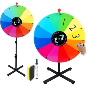 24 Inch Spinning Prize Wheel,Ajustable 32"-65" Height Spinning Wheel of Game,12 Colors & Dry Erase Marker & Eraser for Carnival,Wheel Spinner of Fortune Game Carnival & Engaging Home Parties,Tradeshow in Saudi Arabia