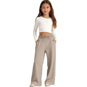 Girls Wide Leg Sweatpants Kids Baggy Sweat Pants Oversized Elastic Waist Straight Wide Leg Joggers with Pockets in Kuwait
