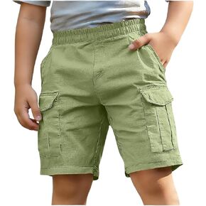 SMIDOW Cargo Shorts for Boys Cotton Linen Elastic Waist Loose Summer Casual Hiking Shorts Teens Youth Outdoor Daily Wear in Saudi Arabia