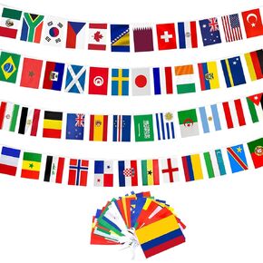 48 Countries Flag for World Cup 2026 Decorations,World Cup Banner String Flag Set, Double Sided Nylon International Flags String, Soccer World Cup Party Decorations for Bar, Home, Sports Events in Kuwait
