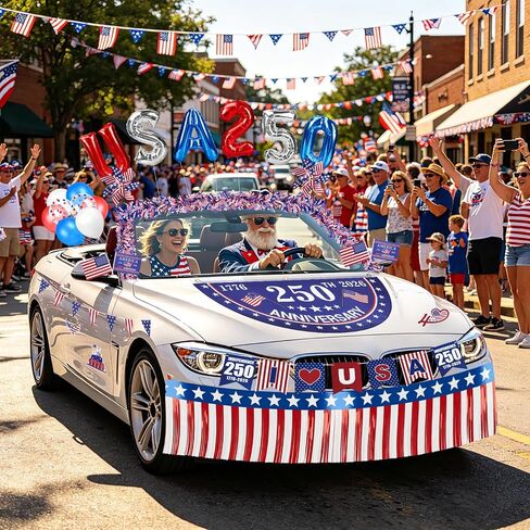 Tryly 4th of July Golf Cart Decorations Kit, 250th Patriotic Parade Golf Cart Decor – 250th Banner, Fan Flags, Foil Fringe Garland, Pinwheels and More with 1776-2026 for Independence Day Memorial Day in Kuwait