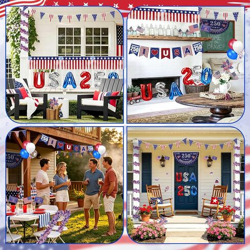 Tryly 4th of July Golf Cart Decorations Kit, 250th Patriotic Parade Golf Cart Decor – 250th Banner, Fan Flags, Foil Fringe Garland, Pinwheels and More with 1776-2026 for Independence Day Memorial Day in Kuwait