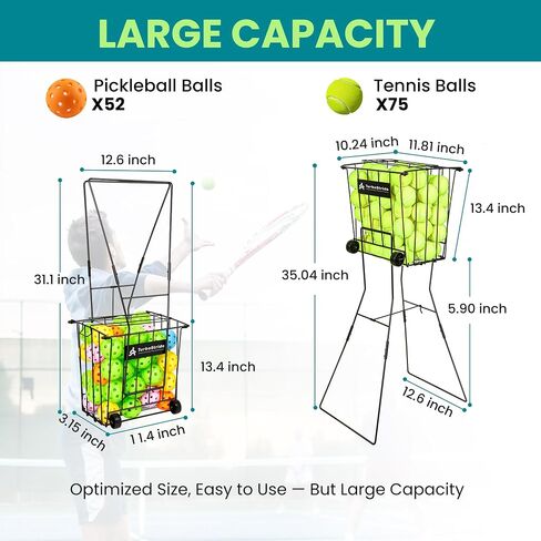 Tennis Ball Hopper, Portable Pickleball Ball Holder with Locking Legs, Holds 75 Tennis Balls or 50 Pickleballs, Sturdy Steel for Tennis Training and Teaching in Kuwait