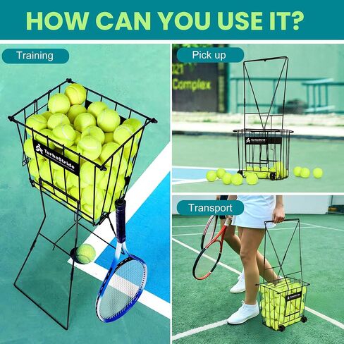 Tennis Ball Hopper, Portable Pickleball Ball Holder with Locking Legs, Holds 75 Tennis Balls or 50 Pickleballs, Sturdy Steel for Tennis Training and Teaching in Kuwait