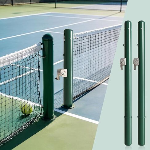 Professional Tennis Posts,Heavy-Duty 3" Tennis Poles & Double Reels, Outdoor Indoor Round Tennis Posts with Ground Sleeves, for Backyard Driveway Court Kit (Net Not Included) (Green) in Kuwait