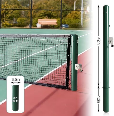 Professional Tennis Posts,Heavy-Duty 3" Tennis Poles & Double Reels, Outdoor Indoor Round Tennis Posts with Ground Sleeves, for Backyard Driveway Court Kit (Net Not Included) (Green) in Kuwait