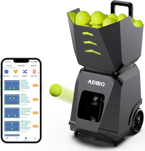 ADIBO Tennis Ball Machine, Internal Oscillation, Authentic Programming, Dual Motors with Topspin & Backspin, 160+ Balls, 6-Hour Non-Stop Runtime, Stable Voltage Contro (T500 PRO) in Kuwait
