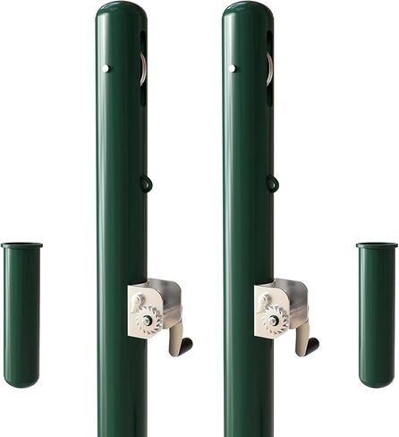 Professional Tennis Posts,Heavy-Duty 3" Tennis Poles & Double Reels, Outdoor Indoor Round Tennis Posts with Ground Sleeves, for Backyard Driveway Court Kit (Net Not Included) (Green) in Kuwait