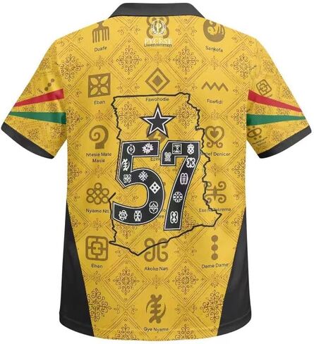 قميص كرة قدم غانا، ذهبي أصفر مع رموز Adinkra، قميص كرة قدم نجم غاني أسود، خطوط العلم الوطني، خريطة 1957 in Kuwait