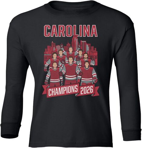 تي شيرت Carolina Champions 2026 Team Tribute Hockey Fans للشباب بأكمام طويلة in Kuwait