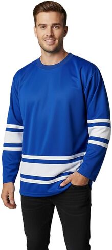 LIME TREE Long Sleeve Hockey Jersey -RoyalWhite-XL in Kuwait