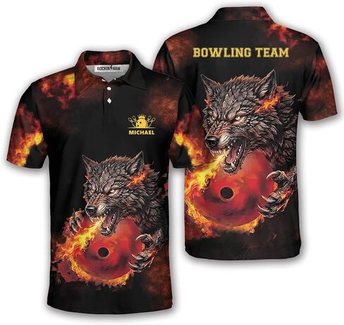 Wolf Bowling Shirts for Men Women, Custom Wolves Bowling Polo Shirts, Personalized Wolf Bowling Jerseys in Kuwait