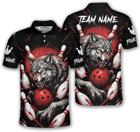 Wolf Bowling Shirts for Men Women, Custom Wolves Bowling Polo Shirts, Personalized Wolf Bowling Jerseys in Kuwait