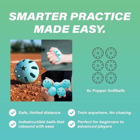Bandit Sports Popper Softballs, Made of Impact-Resistant and Rebounding Material, Perfect Practice Softballs & Softball Hitting Ball Training, 6 Pack in Kuwait