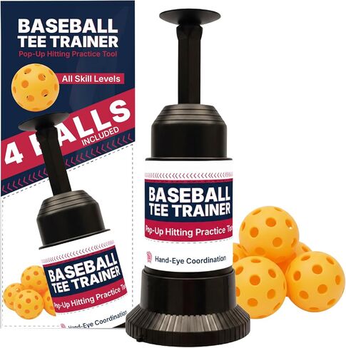 Baseball Tee Trainer Popper- Baseball Swing Trainer with 4 Practice Balls - Baseball Hitting Trainer for Baseball Training - Pop Up Trainer for Indoor & Outdoor Solo Training by HAMARA in Kuwait