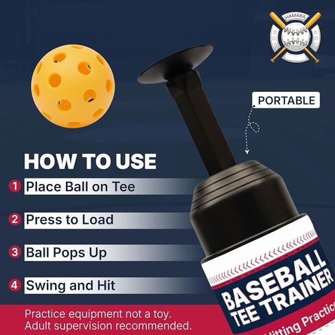 Baseball Tee Trainer Popper- Baseball Swing Trainer with 4 Practice Balls - Baseball Hitting Trainer for Baseball Training - Pop Up Trainer for Indoor & Outdoor Solo Training by HAMARA in Kuwait