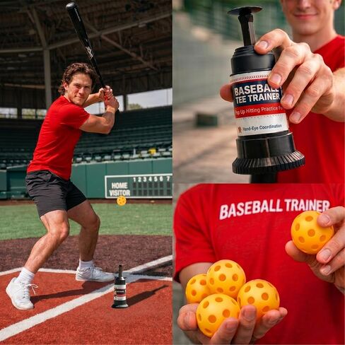 Baseball Tee Trainer Popper- Baseball Swing Trainer with 4 Practice Balls - Baseball Hitting Trainer for Baseball Training - Pop Up Trainer for Indoor & Outdoor Solo Training by HAMARA in Kuwait