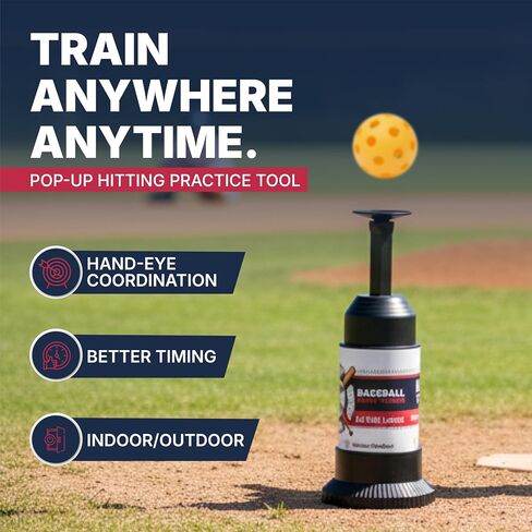 Baseball Tee Trainer Popper- Baseball Swing Trainer with 4 Practice Balls - Baseball Hitting Trainer for Baseball Training - Pop Up Trainer for Indoor & Outdoor Solo Training by HAMARA in Kuwait