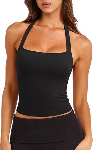 LASLULU Womens Sexy Halter Sports Bra Workout Tops Wirefree Sleeveless Gym Yoga Tank Tops Y2k Casual Crop in Kuwait