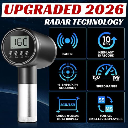 JASCOPRO Upgrade Baseball Radar Gun with Tripod,LED + LCD Dual Display, Accuracy Speed Radar Gun for Pitching & Swing, Handheld or Hand Free Multi-Sport Speed Radar Training Equipment for All Players in Kuwait