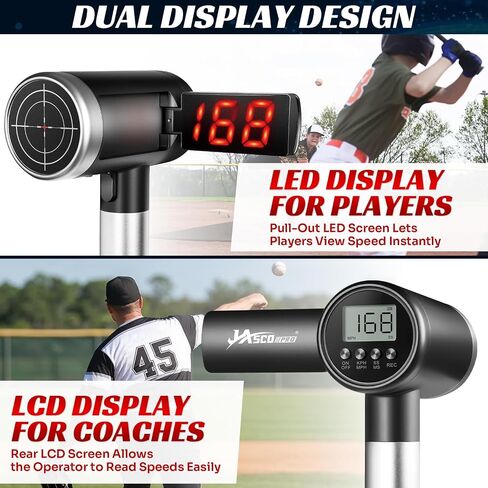 JASCOPRO Upgrade Baseball Radar Gun with Tripod,LED + LCD Dual Display, Accuracy Speed Radar Gun for Pitching & Swing, Handheld or Hand Free Multi-Sport Speed Radar Training Equipment for All Players in Kuwait