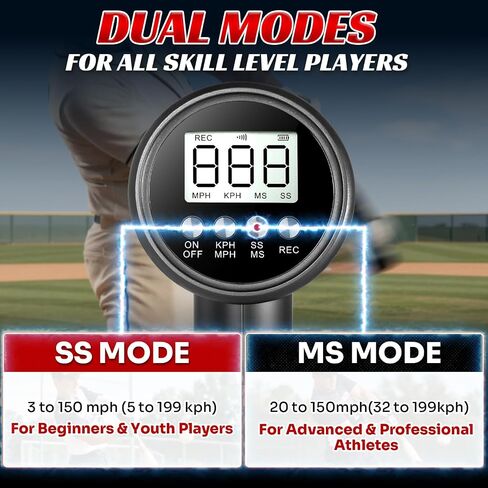 JASCOPRO Upgrade Baseball Radar Gun with Tripod,LED + LCD Dual Display, Accuracy Speed Radar Gun for Pitching & Swing, Handheld or Hand Free Multi-Sport Speed Radar Training Equipment for All Players in Kuwait