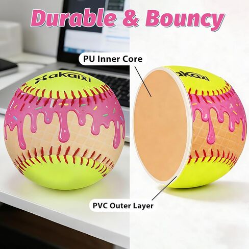 Fastpitch Balls Durable PVC Cover with PU Core, Ice Cream Drip Fastpitch Softball Great for Practice Training Games - Official Size and Weight in Kuwait
