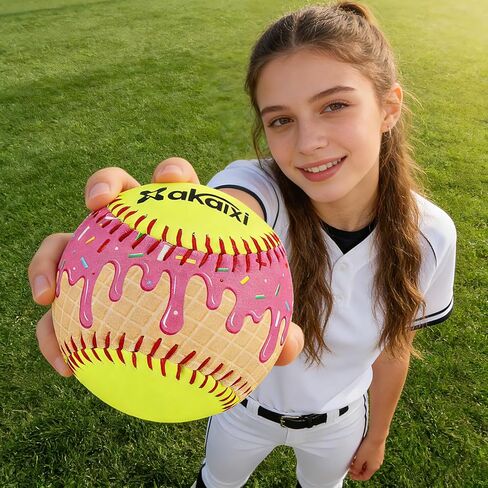 Fastpitch Balls Durable PVC Cover with PU Core, Ice Cream Drip Fastpitch Softball Great for Practice Training Games - Official Size and Weight in Kuwait