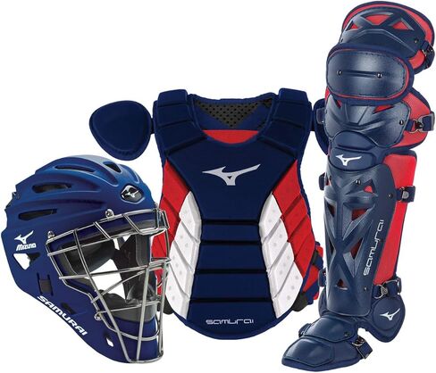 Mizuno Samurai Adult Baseball Boxed Catcher's Gear Set , Navy-Red, 16" Men's Adult in Kuwait