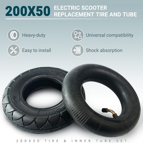 مجموعة الإطارات والأنابيب الداخلية AR-PRO 200X50 - أنبوب إطار سكوتر كهربائي متوافق مع ماكينة الحلاقة E100، E150، E200، Power Core E100، Dune Buggy، ePunk، Crazy Cart، PowerRider 360، eSpark in Kuwait