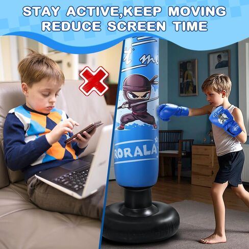 RORALA Inflatable Punching Bag for Kids with Boxing Gloves and Manual Air Pump, 66 Inch Children's Boxing Bag Set for Boys and Girls Gift Aged 3 to 12 to Practice Karate, Taekwondo in Kuwait