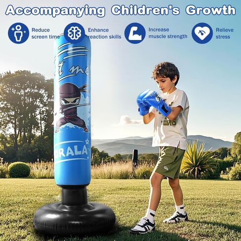 RORALA Inflatable Punching Bag for Kids with Boxing Gloves and Manual Air Pump, 66 Inch Children's Boxing Bag Set for Boys and Girls Gift Aged 3 to 12 to Practice Karate, Taekwondo in Kuwait