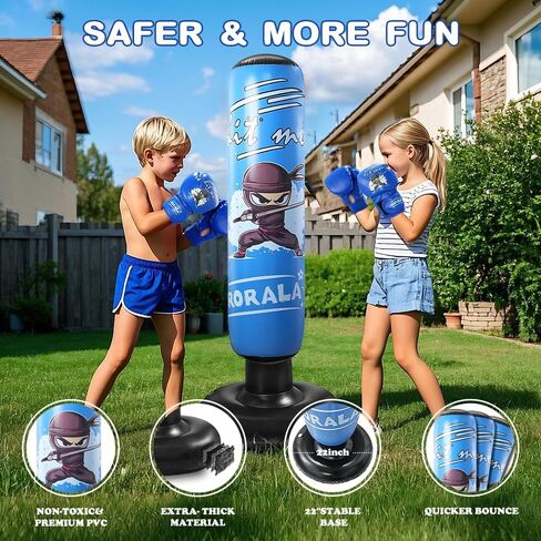 RORALA Inflatable Punching Bag for Kids with Boxing Gloves and Manual Air Pump, 66 Inch Children's Boxing Bag Set for Boys and Girls Gift Aged 3 to 12 to Practice Karate, Taekwondo in Kuwait