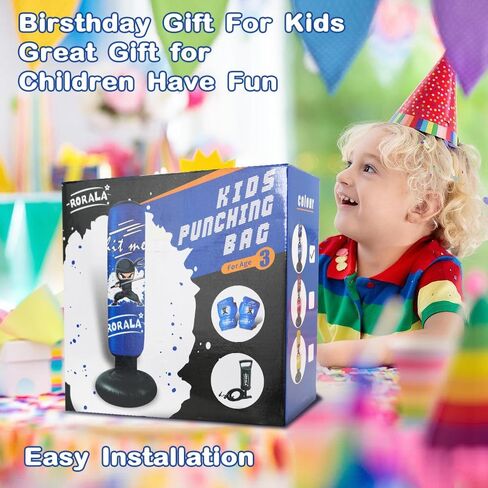 RORALA Inflatable Punching Bag for Kids with Boxing Gloves and Manual Air Pump, 66 Inch Children's Boxing Bag Set for Boys and Girls Gift Aged 3 to 12 to Practice Karate, Taekwondo in Kuwait