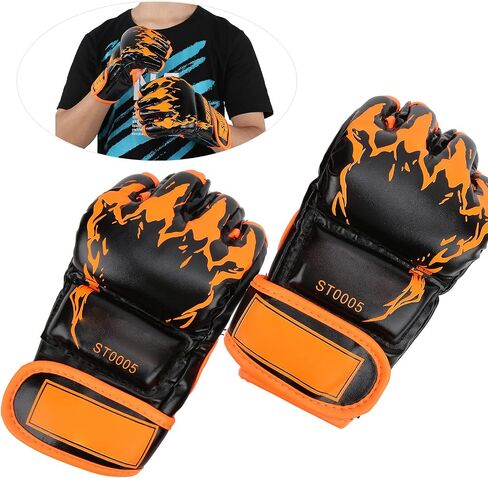 قفازات MMA بدون أصابع من جلد البولي يوريثان، قفازات كيس اللكم، زوج واحد - حماية متينة، حزام معصم قابل للتعديل، مناسب للتدريب والقتال (مخالب برتقالية على أسود) in Kuwait