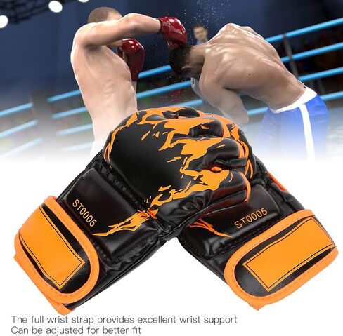 قفازات MMA بدون أصابع من جلد البولي يوريثان، قفازات كيس اللكم، زوج واحد - حماية متينة، حزام معصم قابل للتعديل، مناسب للتدريب والقتال (مخالب برتقالية على أسود) in Kuwait