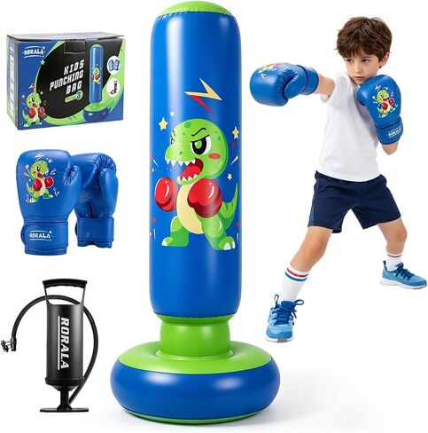 RORALA 66 Inch Inflatable Punching Bag for Kids with Boxing Gloves, Children's Boxing Bag Set Dinosaur Toy & Gifts for Boys Girls Aged 3 to 12 to Practice Karate, Taekwondo in Kuwait