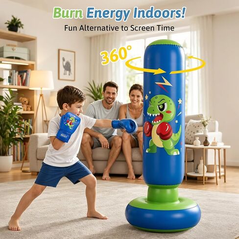 RORALA 66 Inch Inflatable Punching Bag for Kids with Boxing Gloves, Children's Boxing Bag Set Dinosaur Toy & Gifts for Boys Girls Aged 3 to 12 to Practice Karate, Taekwondo in Kuwait
