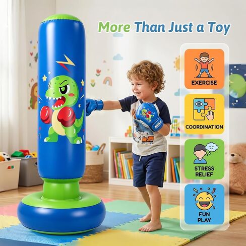 RORALA 66 Inch Inflatable Punching Bag for Kids with Boxing Gloves, Children's Boxing Bag Set Dinosaur Toy & Gifts for Boys Girls Aged 3 to 12 to Practice Karate, Taekwondo in Kuwait