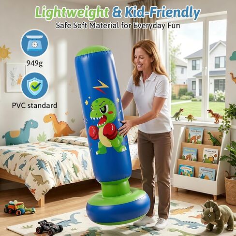 RORALA 66 Inch Inflatable Punching Bag for Kids with Boxing Gloves, Children's Boxing Bag Set Dinosaur Toy & Gifts for Boys Girls Aged 3 to 12 to Practice Karate, Taekwondo in Kuwait