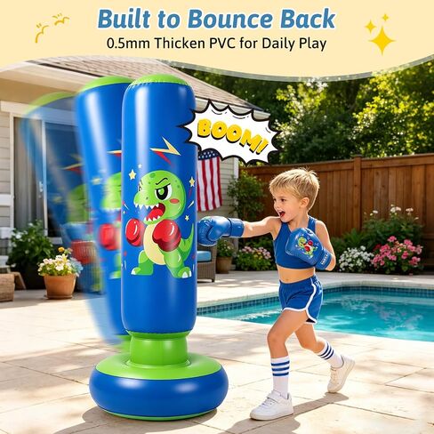 RORALA 66 Inch Inflatable Punching Bag for Kids with Boxing Gloves, Children's Boxing Bag Set Dinosaur Toy & Gifts for Boys Girls Aged 3 to 12 to Practice Karate, Taekwondo in Kuwait