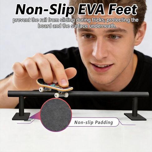 Professional Fingerboard Flat Rail Premium Solid Steel Construction Deck Ramp Skateboard Obstacle Non-Slip Foam Feet Used with Fingerboard Decks Mini Skatepark Accessory Powder Coated Finish Black in Kuwait