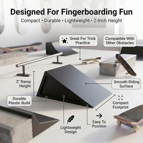Fingerboard Ramp for Tricks and Stunts, Plastic Finger Skateboard Ramp Obstacle, 2 Inch Pro Fingerboard Ramp, Finger Boards Ramps Accessory for Training, Practice and Display Setups in Kuwait