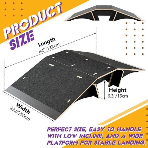 Weysat Skateboard Ramp Bike Ramp 44 Inches Solid Wood with Anti Slip Surface Skate Accessories Durable Designed for Beginners Gifts for Youngster in Kuwait