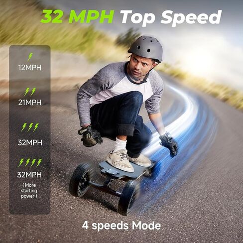 isinwheel Off Road Electric Skateboard with Remote, 3000W Belt Drive Motor, 32 MPH Top Speed & 28 Miles Range, Electric Longboard for Adults with Ambient Light,IP54 Off-Road Electric Longboard in Kuwait