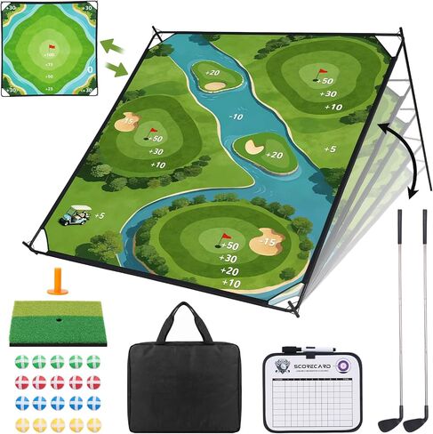 71"×71" Golf Chipping Game Outdoor Indoor, Double Sided Golf Chipping Practice Set with Hitting Mat, Golf Club, Sticky Ball,Scoreboard in Saudi Arabia