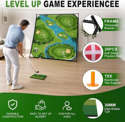 71"×71" Golf Chipping Game Outdoor Indoor, Double Sided Golf Chipping Practice Set with Hitting Mat, Golf Club, Sticky Ball,Scoreboard in Saudi Arabia